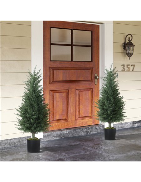 HOMCOM Set of 2 Decorative Artificial Plant, 90 cm Cypress Tree with 362 Leaves in Pot, UV-Resistant Plastic Fake Tree for Indoo - pic 160821 | FastDaddyshop