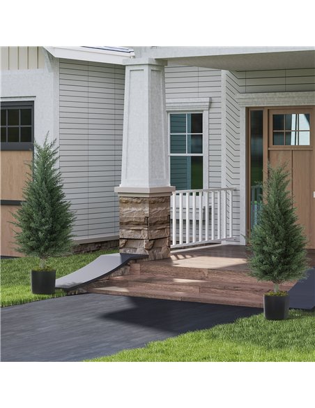 HOMCOM Set of 2 Decorative Artificial Plant, 90 cm Cypress Tree with 362 Leaves in Pot, UV-Resistant Plastic Fake Tree for Indoo - pic 160823 | FastDaddyshop