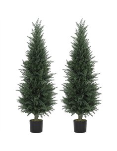 HOMCOM Set of 2 Decorative Artificial Plant, 120 cm Cypress Tree with 638 Leaves in Pot, UV-Resistant Plastic Fake Tree for Indo