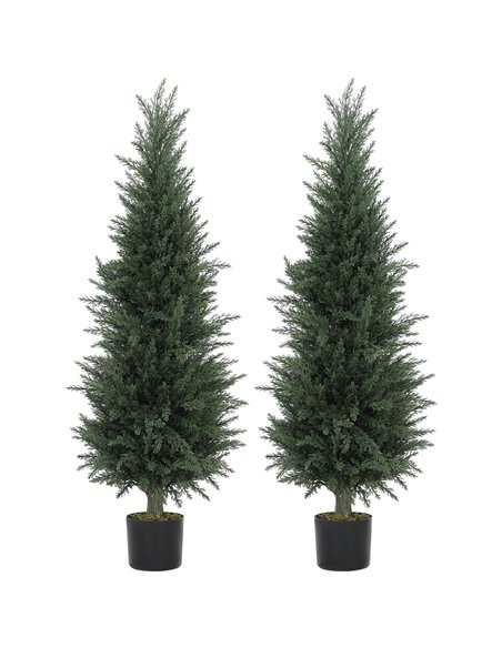 HOMCOM Set of 2 Decorative Artificial Plant, 120 cm Cypress Tree with 638 Leaves in Pot, UV-Resistant Plastic Fake Tree for Indo - pic 160824 | FastDaddyshop
