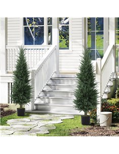 HOMCOM Set of 2 Decorative Artificial Plant, 120 cm Cypress Tree with 638 Leaves in Pot, UV-Resistant Plastic Fake Tree for Indo 2
