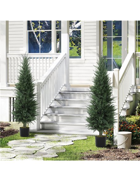 HOMCOM Set of 2 Decorative Artificial Plant, 120 cm Cypress Tree with 638 Leaves in Pot, UV-Resistant Plastic Fake Tree for Indo - pic 160825 | FastDaddyshop