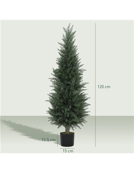 HOMCOM Set of 2 Decorative Artificial Plant, 120 cm Cypress Tree with 638 Leaves in Pot, UV-Resistant Plastic Fake Tree for Indo - pic 160826 | FastDaddyshop