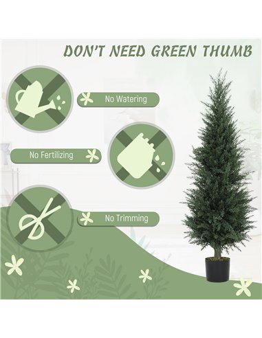 HOMCOM Set of 2 Decorative Artificial Plant, 120 cm Cypress Tree with 638 Leaves in Pot, UV-Resistant Plastic Fake Tree for Indo