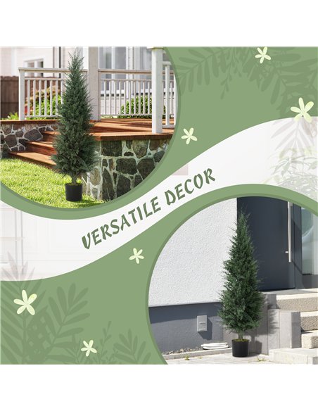 HOMCOM Set of 2 Decorative Artificial Plant, 120 cm Cypress Tree with 638 Leaves in Pot, UV-Resistant Plastic Fake Tree for Indo - pic 160829 | FastDaddyshop