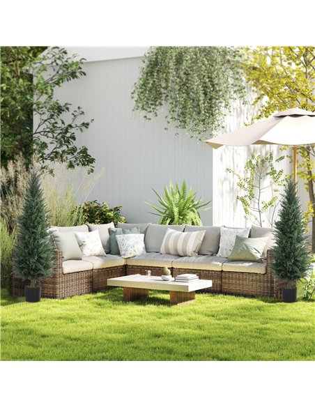 HOMCOM Set of 2 Decorative Artificial Plant, 120 cm Cypress Tree with 638 Leaves in Pot, UV-Resistant Plastic Fake Tree for Indo - pic 160830 | FastDaddyshop