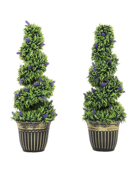 HOMCOM Set of 2 Decorative Artificial Plants, Boxwood Spiral Topiary Tree with Lavender and Pot, Fake Plants for Home Indoor Out - pic 160833 | FastDaddyshop