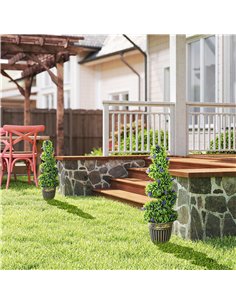 HOMCOM Set of 2 Decorative Artificial Plants, Boxwood Spiral Topiary Tree with Lavender and Pot, Fake Plants for Home Indoor Out 2