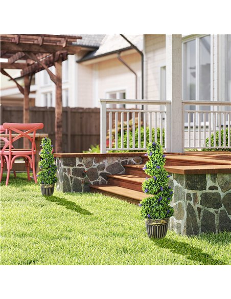 HOMCOM Set of 2 Decorative Artificial Plants, Boxwood Spiral Topiary Tree with Lavender and Pot, Fake Plants for Home Indoor Out - pic 160834 | FastDaddyshop