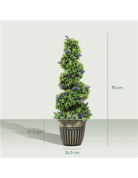 HOMCOM Set of 2 Decorative Artificial Plants, Boxwood Spiral Topiary Tree with Lavender and Pot, Fake Plants for Home Indoor Out - pic 160835 | FastDaddyshop