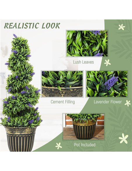 HOMCOM Set of 2 Decorative Artificial Plants, Boxwood Spiral Topiary Tree with Lavender and Pot, Fake Plants for Home Indoor Out - pic 160836 | FastDaddyshop