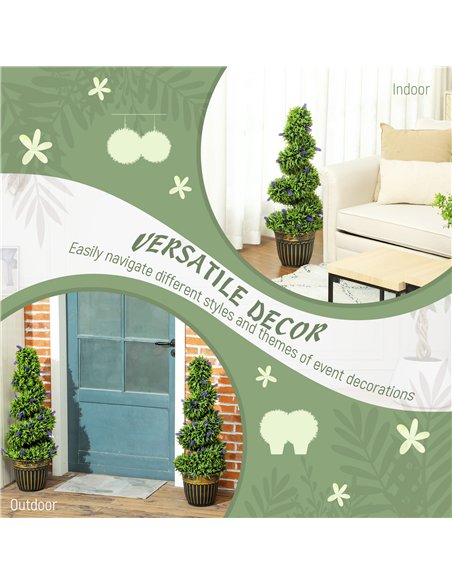 HOMCOM Set of 2 Decorative Artificial Plants, Boxwood Spiral Topiary Tree with Lavender and Pot, Fake Plants for Home Indoor Out - pic 160837 | FastDaddyshop