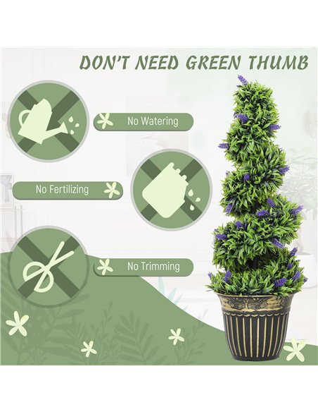 HOMCOM Set of 2 Decorative Artificial Plants, Boxwood Spiral Topiary Tree with Lavender and Pot, Fake Plants for Home Indoor Out - pic 160838 | FastDaddyshop