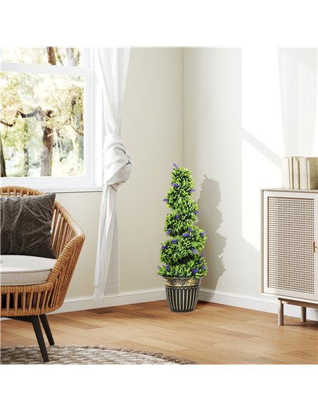 HOMCOM Set of 2 Decorative Artificial Plants, Boxwood Spiral Topiary Tree with Lavender and Pot, Fake Plants for Home Indoor Out - pic 160840 | FastDaddyshop