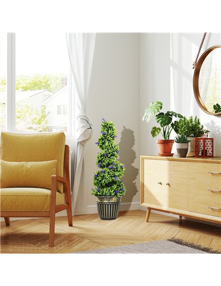 HOMCOM Set of 2 Decorative Artificial Plants, Boxwood Spiral Topiary Tree with Lavender and Pot, Fake Plants for Home Indoor Out - pic 160841 | FastDaddyshop