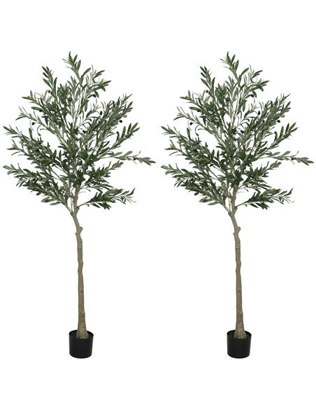 HOMCOM Set of 2 6ft/ 180cm Decorative Artificial Plant, Silk Olive Tree with 900 Leaves and 40 Olive Fruits in Pot, Fake Plant f - pic 160842 | FastDaddyshop