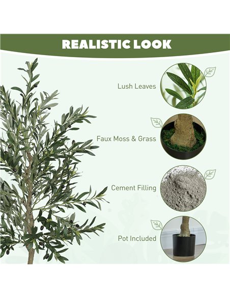 HOMCOM Set of 2 6ft/ 180cm Decorative Artificial Plant, Silk Olive Tree with 900 Leaves and 40 Olive Fruits in Pot, Fake Plant f - pic 160845 | FastDaddyshop
