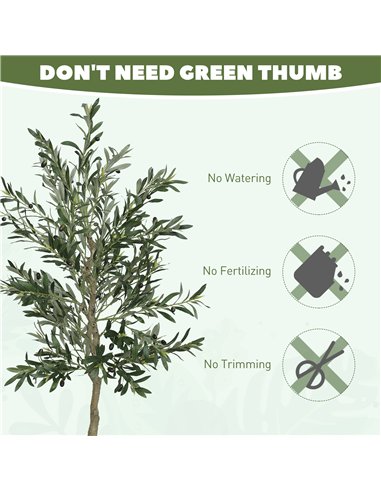HOMCOM Set of 2 6ft/ 180cm Decorative Artificial Plant, Silk Olive Tree with 900 Leaves and 40 Olive Fruits in Pot, Fake Plant f