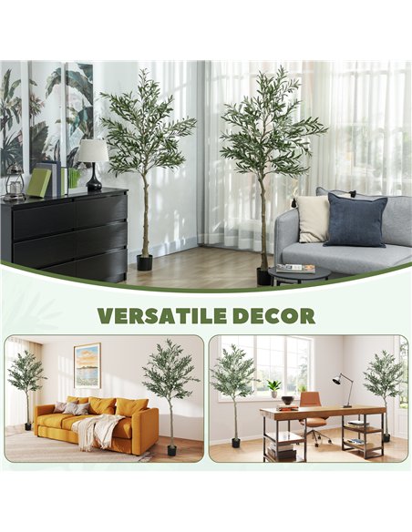 HOMCOM Set of 2 6ft/ 180cm Decorative Artificial Plant, Silk Olive Tree with 900 Leaves and 40 Olive Fruits in Pot, Fake Plant f - pic 160849 | FastDaddyshop