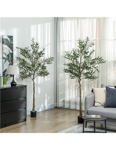 HOMCOM Set of 2 6ft/ 180cm Decorative Artificial Plant, Silk Olive Tree with 900 Leaves and 40 Olive Fruits in Pot, Fake Plant f - pic 160850 | FastDaddyshop