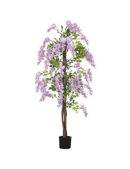 HOMCOM Artificial Wisteria Flower, Tall Fake Plant with 756 Leaves and 54 Flowers in Pot, Decorative Artificial Plant for Home I - pic 160851 | FastDaddyshop