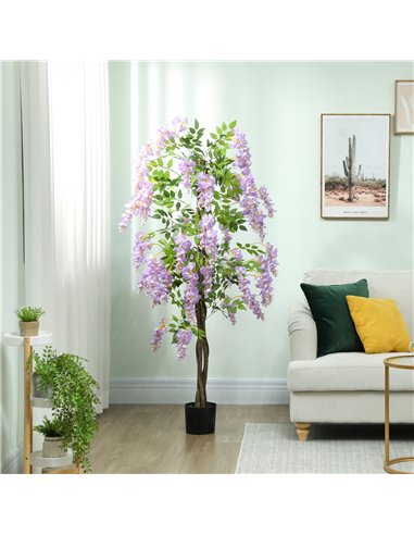 HOMCOM Artificial Wisteria Flower, Tall Fake Plant with 756 Leaves and 54 Flowers in Pot, Decorative Artificial Plant for Home I