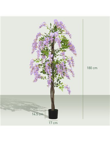 HOMCOM Artificial Wisteria Flower, Tall Fake Plant with 756 Leaves and 54 Flowers in Pot, Decorative Artificial Plant for Home I
