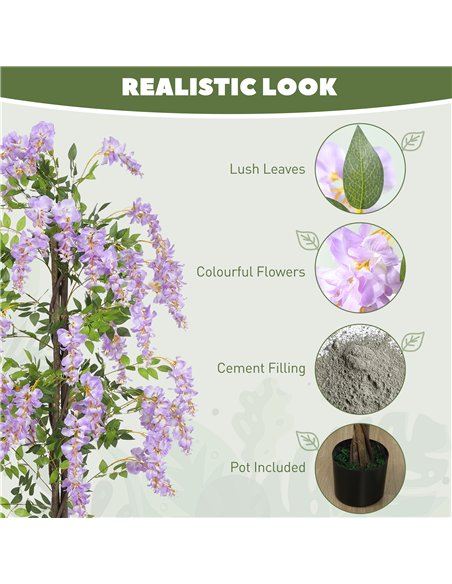 HOMCOM Artificial Wisteria Flower, Tall Fake Plant with 756 Leaves and 54 Flowers in Pot, Decorative Artificial Plant for Home I - pic 160854 | FastDaddyshop