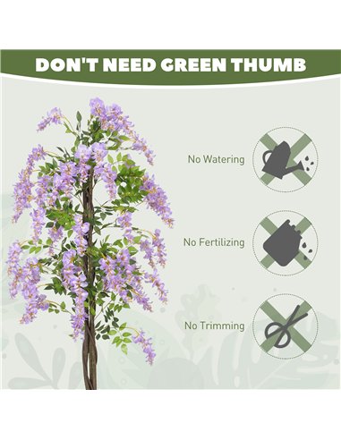 HOMCOM Artificial Wisteria Flower, Tall Fake Plant with 756 Leaves and 54 Flowers in Pot, Decorative Artificial Plant for Home I
