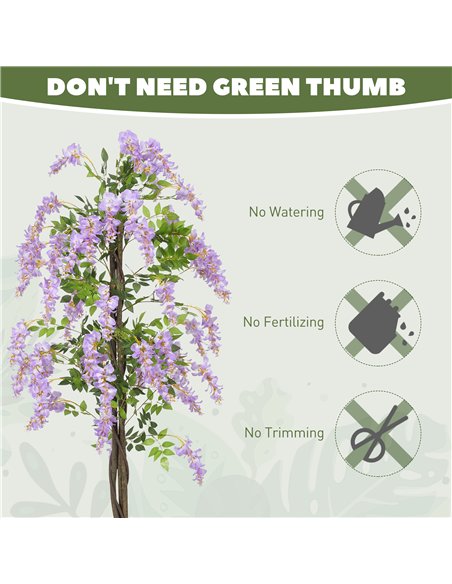HOMCOM Artificial Wisteria Flower, Tall Fake Plant with 756 Leaves and 54 Flowers in Pot, Decorative Artificial Plant for Home I - pic 160855 | FastDaddyshop