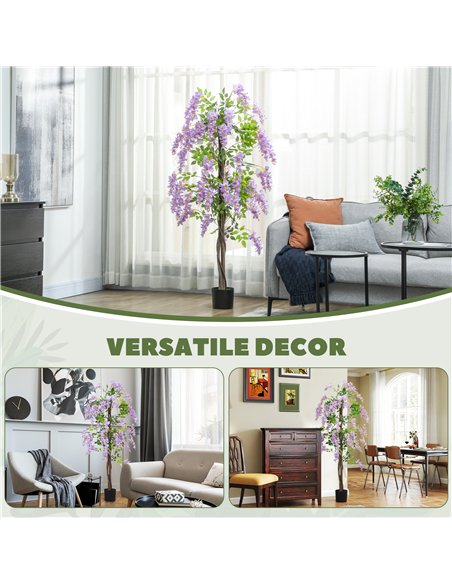 HOMCOM Artificial Wisteria Flower, Tall Fake Plant with 756 Leaves and 54 Flowers in Pot, Decorative Artificial Plant for Home I - pic 160856 | FastDaddyshop