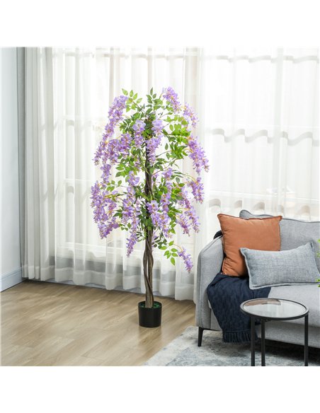 HOMCOM Artificial Wisteria Flower, Tall Fake Plant with 756 Leaves and 54 Flowers in Pot, Decorative Artificial Plant for Home I - pic 160857 | FastDaddyshop