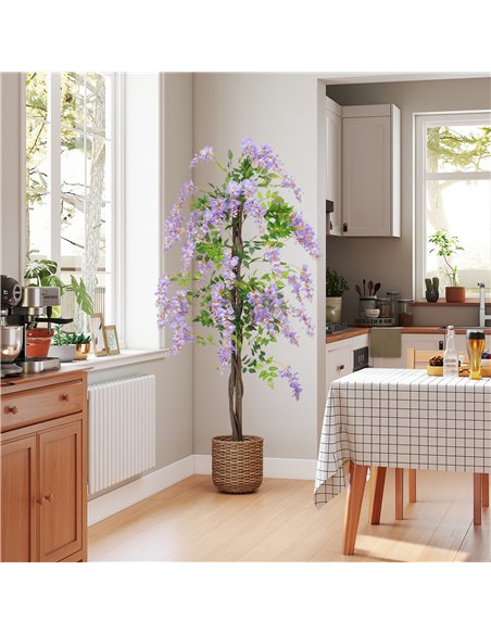 HOMCOM Artificial Wisteria Flower, Tall Fake Plant with 756 Leaves and 54 Flowers in Pot, Decorative Artificial Plant for Home I - pic 160859 | FastDaddyshop