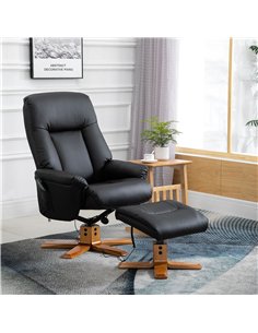 HOMCOM 10-Point Massage Sofa Armchair Chair PU Leather W/ Footrest Stool Heat Recliner Black 2