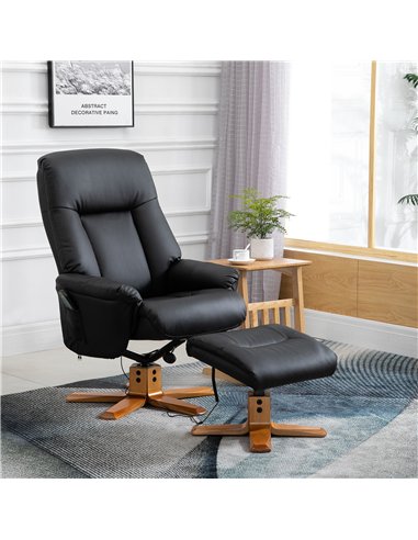 HOMCOM 10-Point Massage Sofa Armchair Chair PU Leather W/ Footrest Stool Heat Recliner Black