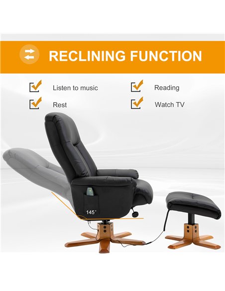 HOMCOM 10-Point Massage Sofa Armchair Chair PU Leather W/ Footrest Stool Heat Recliner Black - pic 160863 | FastDaddyshop