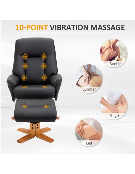 HOMCOM 10-Point Massage Sofa Armchair Chair PU Leather W/ Footrest Stool Heat Recliner Black - pic 160864 | FastDaddyshop