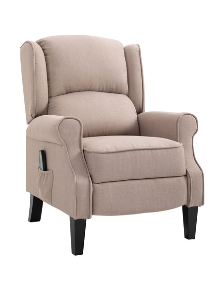 HOMCOM Heated Massage Reclining Armchair Thick Sponge Padded Linen Upholstery Metal Wood Frame Home Luxury Relaxation Beige - pic 160878 | FastDaddyshop