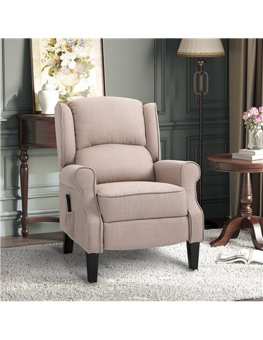 HOMCOM Heated Massage Reclining Armchair Thick Sponge Padded Linen Upholstery Metal Wood Frame Home Luxury Relaxation Beige