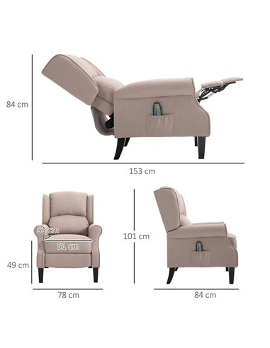 HOMCOM Heated Massage Reclining Armchair Thick Sponge Padded Linen Upholstery Metal Wood Frame Home Luxury Relaxation Beige