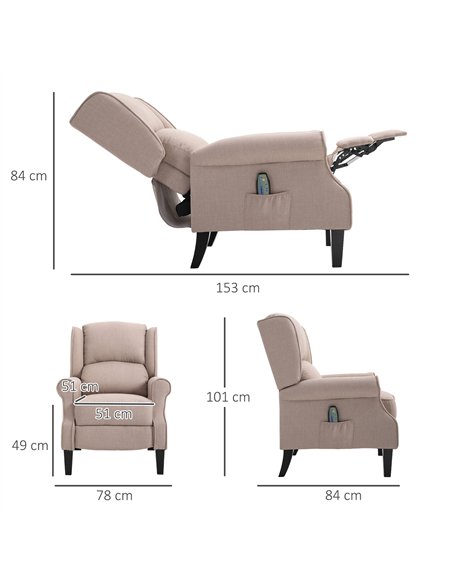 HOMCOM Heated Massage Reclining Armchair Thick Sponge Padded Linen Upholstery Metal Wood Frame Home Luxury Relaxation Beige - pic 160880 | FastDaddyshop