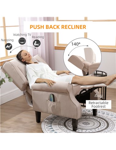 HOMCOM Heated Massage Reclining Armchair Thick Sponge Padded Linen Upholstery Metal Wood Frame Home Luxury Relaxation Beige
