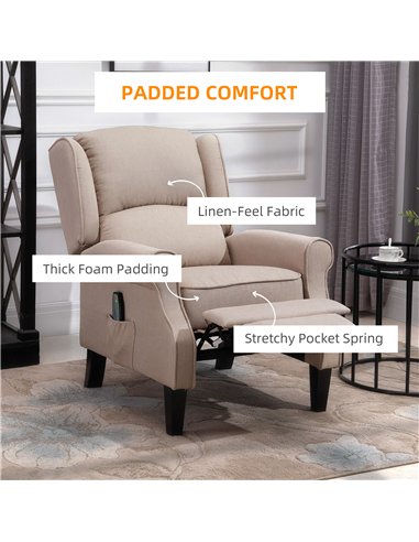 HOMCOM Heated Massage Reclining Armchair Thick Sponge Padded Linen Upholstery Metal Wood Frame Home Luxury Relaxation Beige