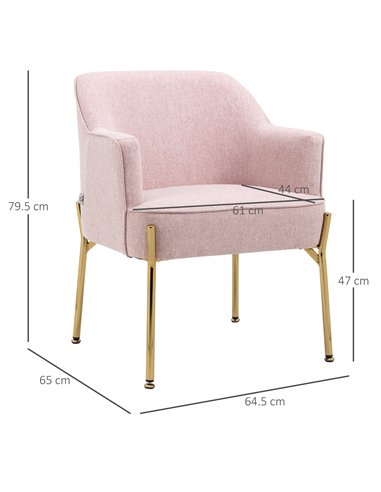 HOMCOM Accent Chair, Living Room Armchair, Vanity Chair with Gold Plating Metal Legs and Soft Padded Seat for Bedroom and Café, 