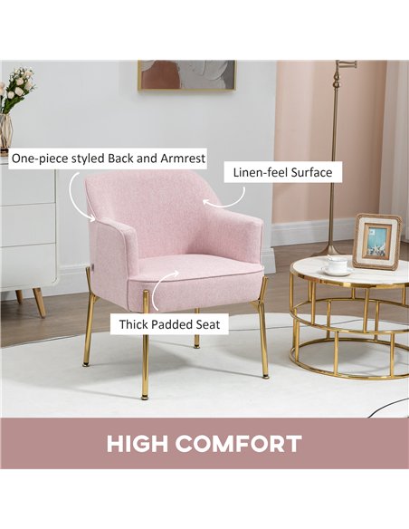 HOMCOM Accent Chair, Living Room Armchair, Vanity Chair with Gold Plating Metal Legs and Soft Padded Seat for Bedroom and Café,  - pic 160890 | FastDaddyshop