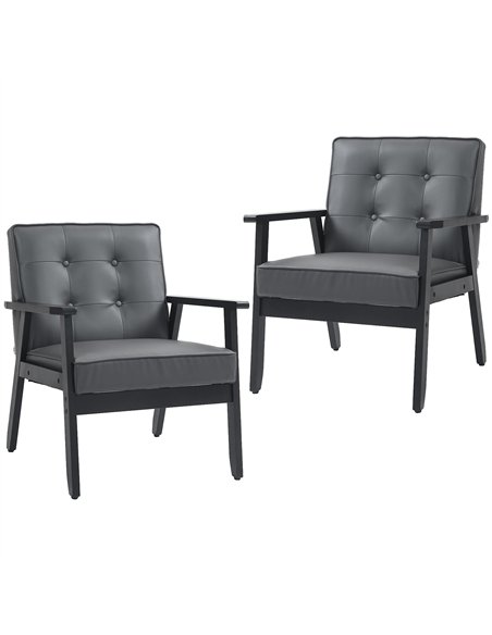 HOMCOM Set of 2 Accent Chair, PU Leather Armchair, Occasional Chair with Beech Wood Frame for Living Room Reception Bedroom Balc - pic 160896 | FastDaddyshop