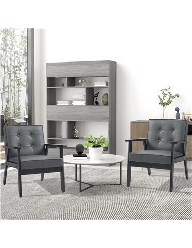 HOMCOM Set of 2 Accent Chair, PU Leather Armchair, Occasional Chair with Beech Wood Frame for Living Room Reception Bedroom Balc