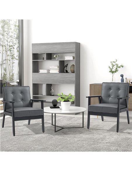 HOMCOM Set of 2 Accent Chair, PU Leather Armchair, Occasional Chair with Beech Wood Frame for Living Room Reception Bedroom Balc - pic 160897 | FastDaddyshop