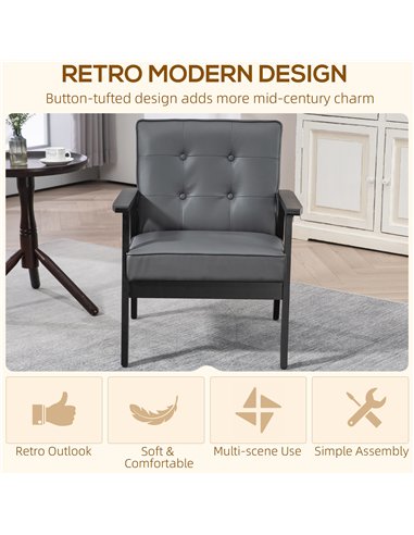HOMCOM Set of 2 Accent Chair, PU Leather Armchair, Occasional Chair with Beech Wood Frame for Living Room Reception Bedroom Balc