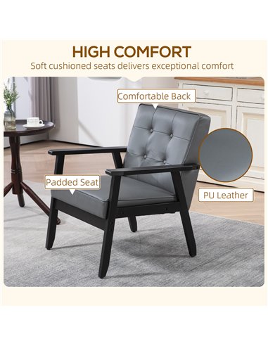HOMCOM Set of 2 Accent Chair, PU Leather Armchair, Occasional Chair with Beech Wood Frame for Living Room Reception Bedroom Balc